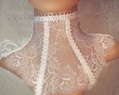 White lace neck corset collar with delicate style,  ribbon, back lacing and zip closure ref m