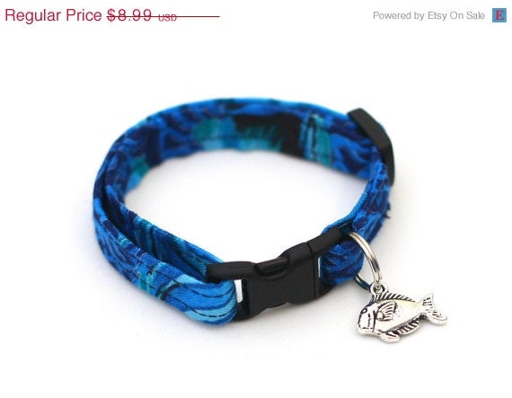 ON SALE Safety Small Cat/Kitten Collar - Reef Fish - Breakaway Cat Collar - Fish Charm or Bell