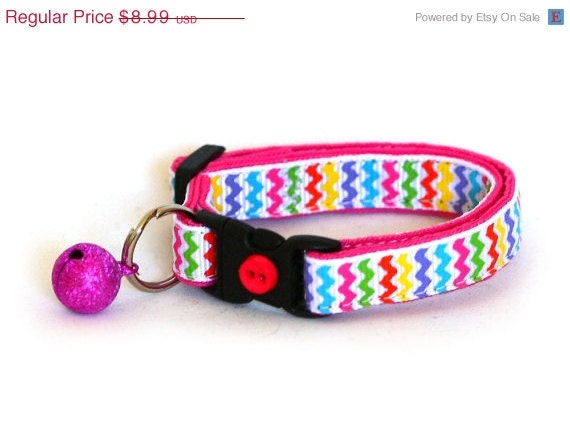 ON SALE Chevron Cat Collar - Rainbow - Small Cat / Kitten Size