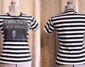 Upcycled Black and White Striped T-shirt Skinny Puppy Goth Industrial