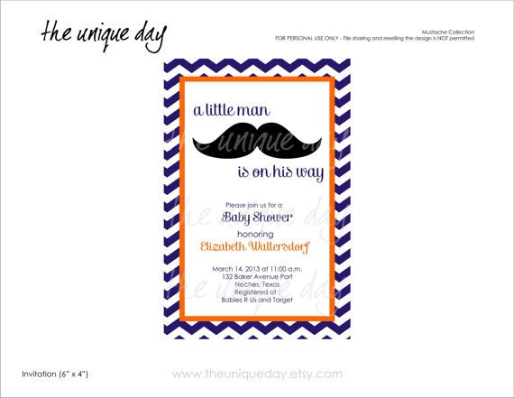 Custom Personalized Mustache Birthday or Mustache Baby Shower Invitation (Digital Print Your Own) Il_570xn