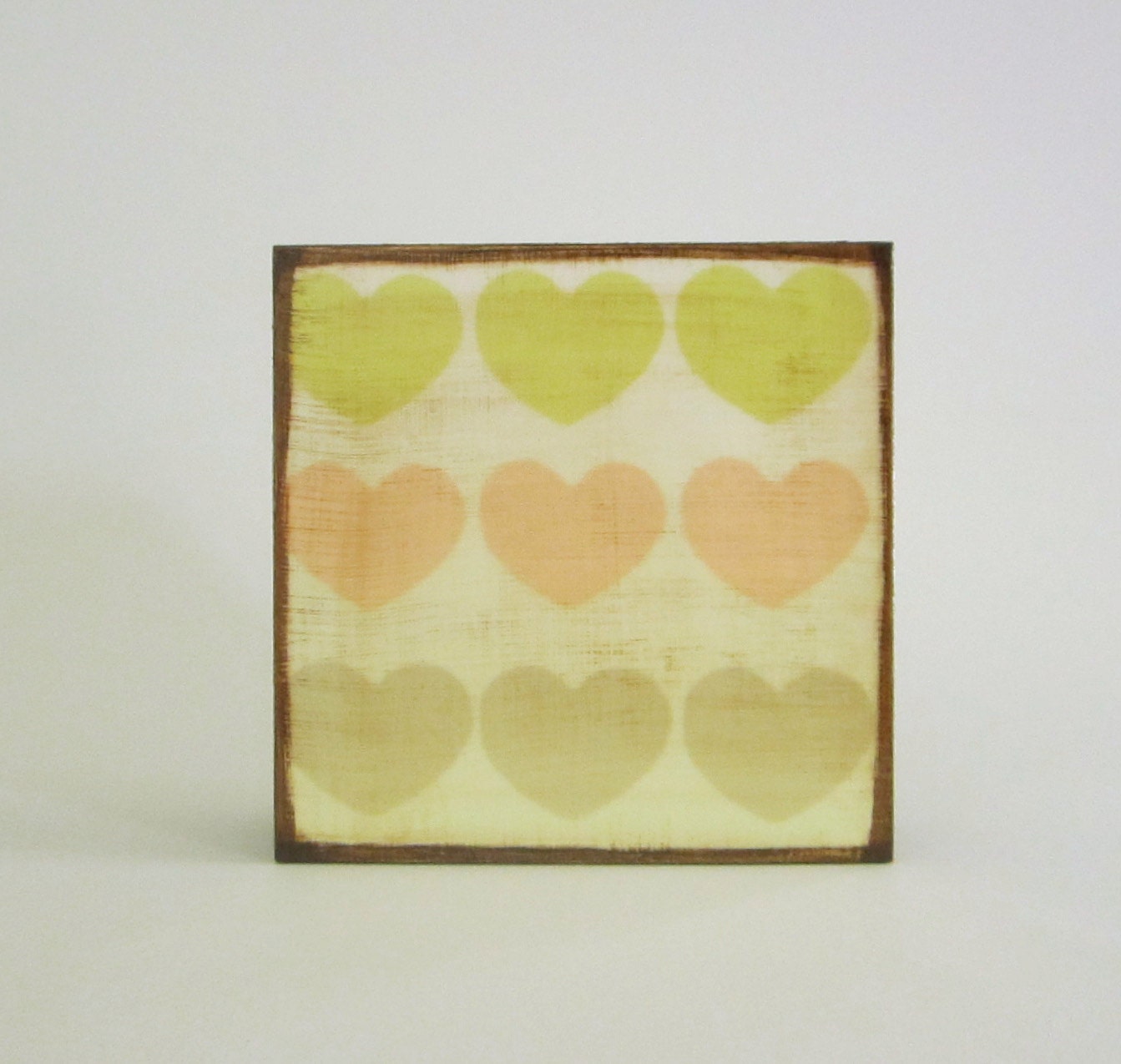 Art Block l Ombre Hearts 5x5 wood block  yellow green pink redtilestudio