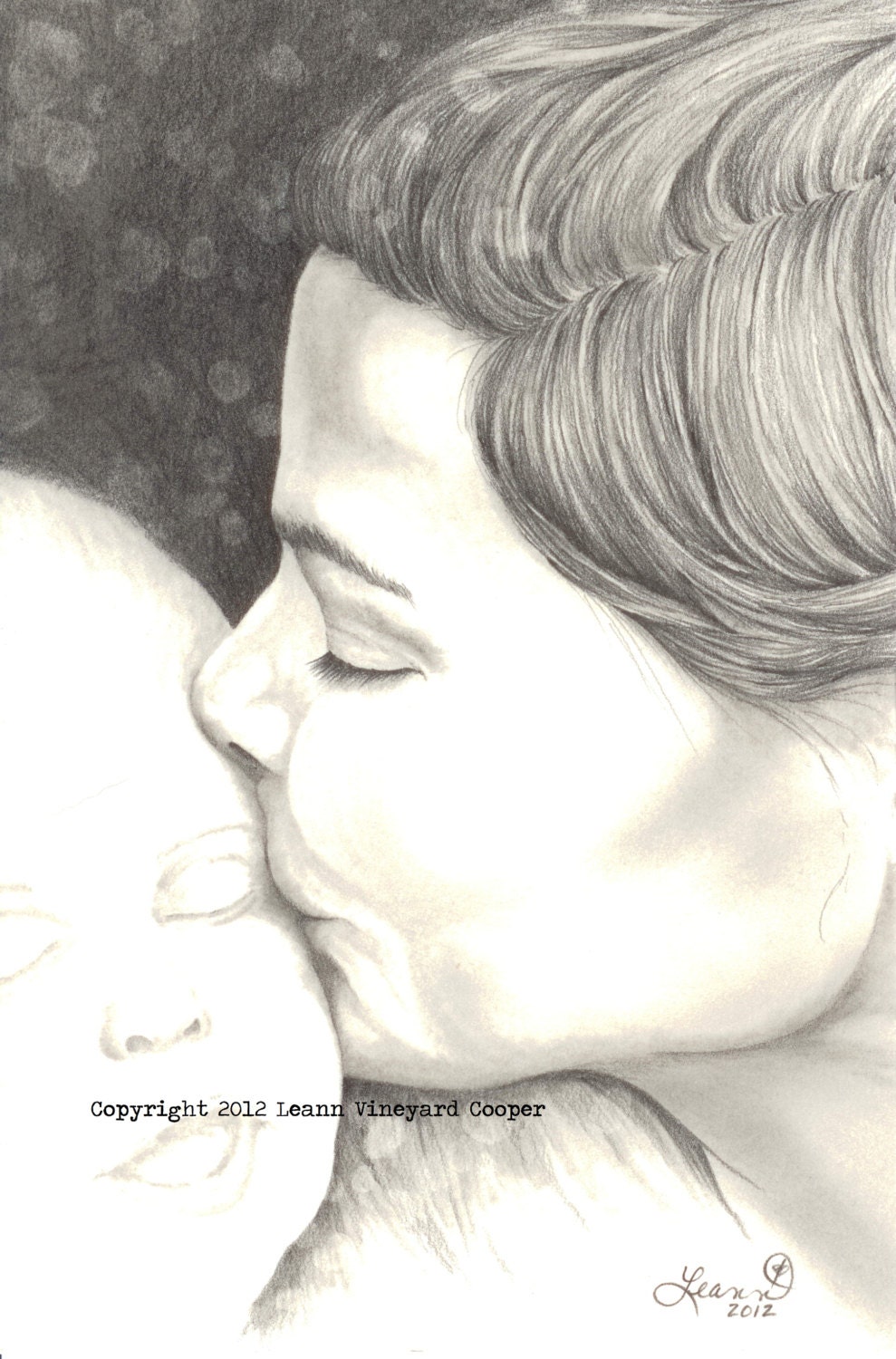 Mother kissing child, note / greeting card