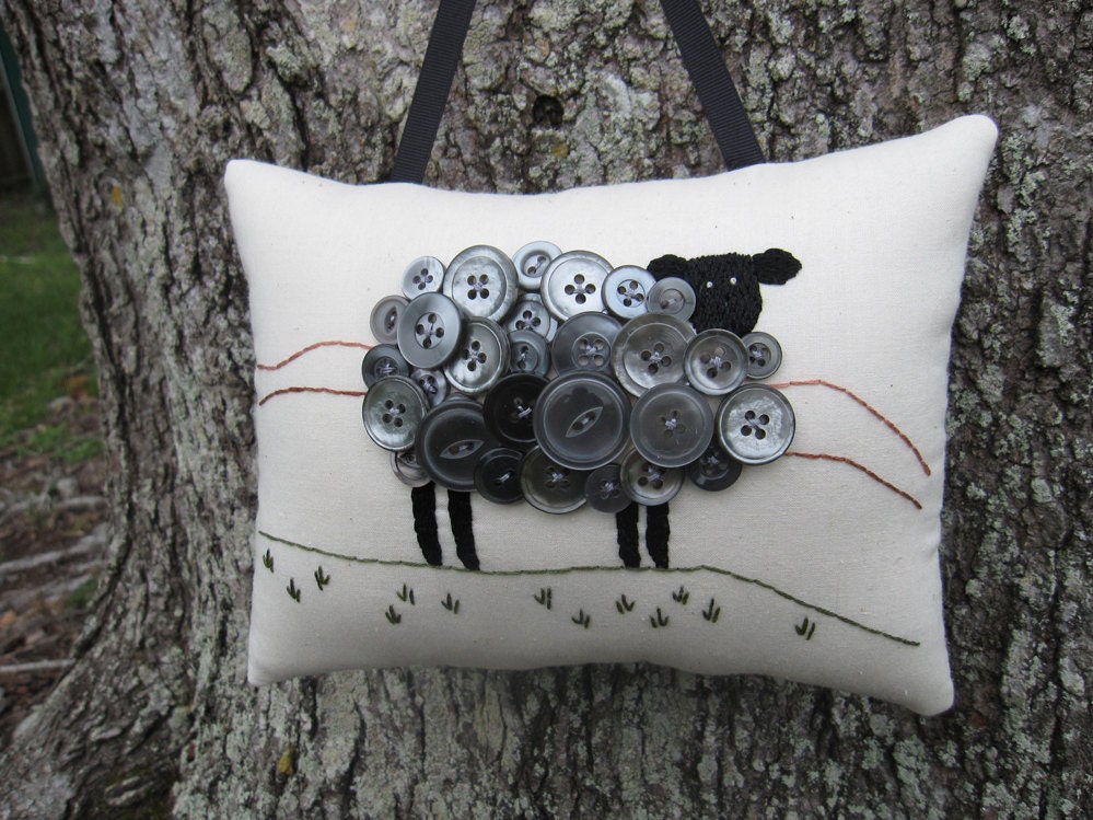 Primitive Ireland Black Sheep Embroidery Pillow - Original Design