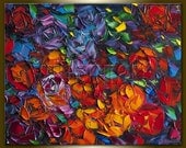 Red Rose Roses Floral Original Painting Textured Palette Knife Oil on Canvas Contemporary Modern Art 16X20 by Willson Lau