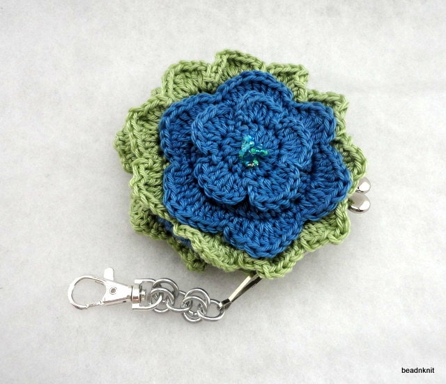 Blue Floral Crochet Coin Purse