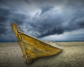 Boat on Beach with Storm Brewing A Fine Art Horizontal Wall Decor Photograph