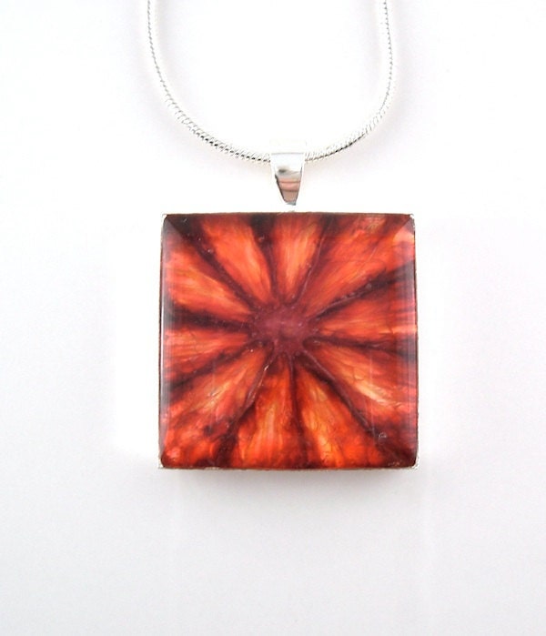 Cherry Red Blood Orange Necklace Pendant  Square - Real Fruit Jewelry