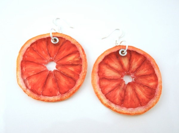 Blood Orange Earrings - Real Fruit Jewelry