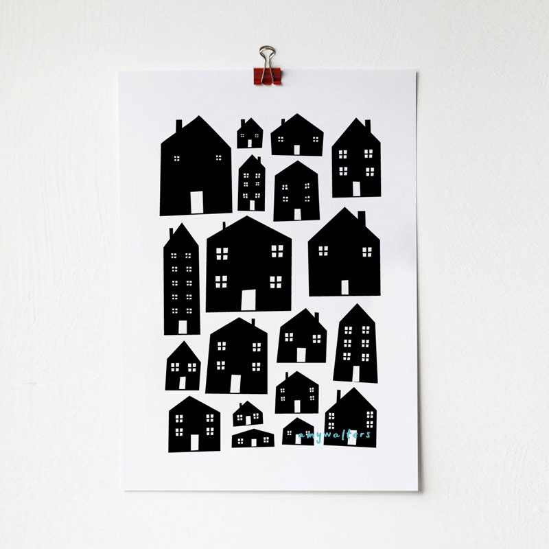 A4 Monotone Scandi Houses Print