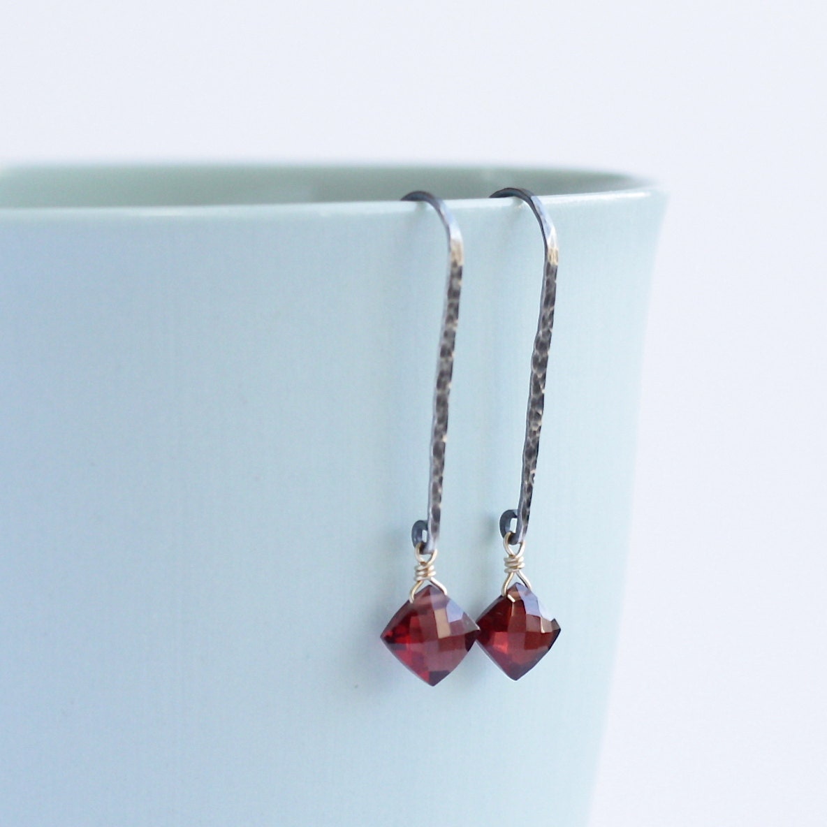POMEGRANATE - garnet sterling silver 14K gold earrings