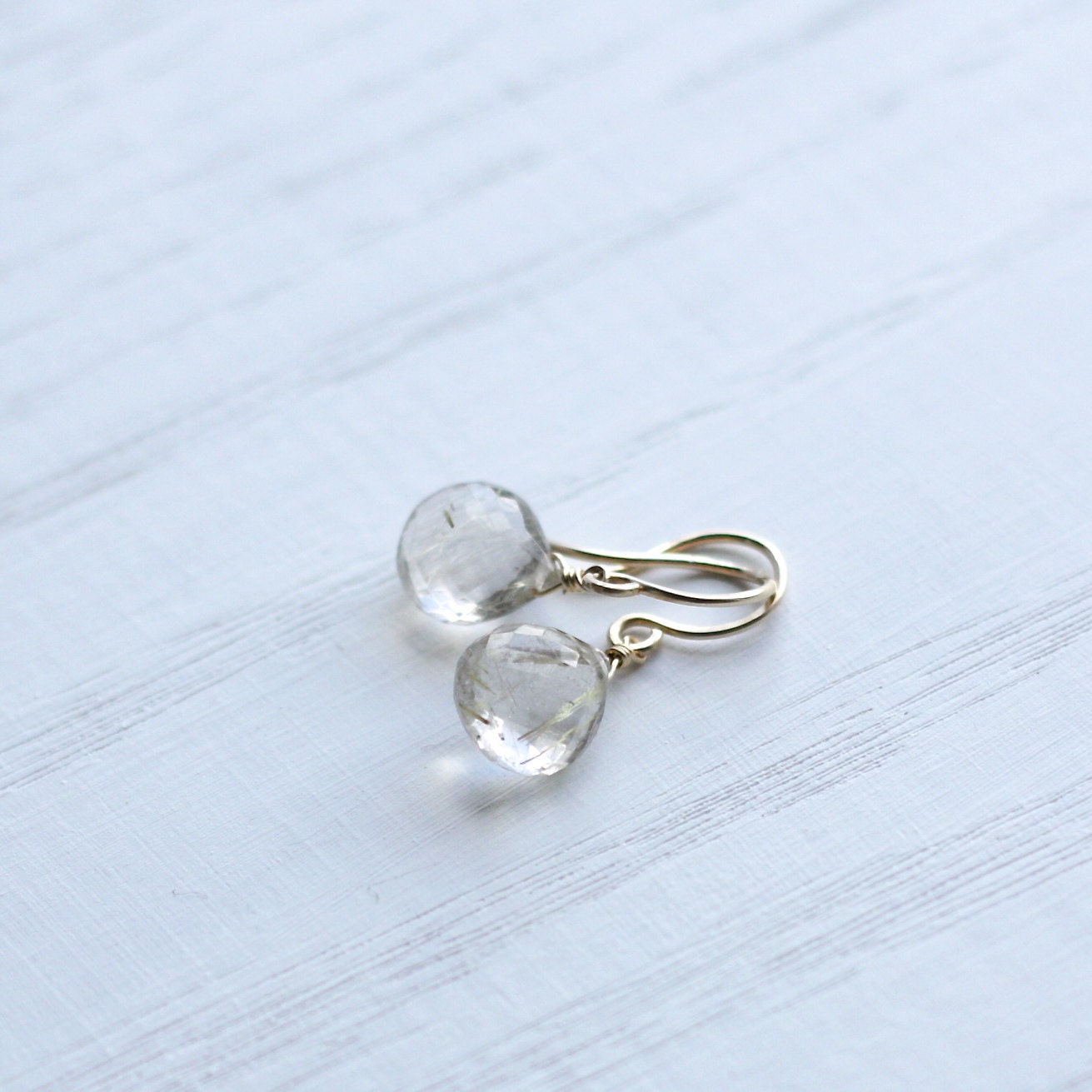 QUARTZ DROP - rutilated quartz gold simple earrings