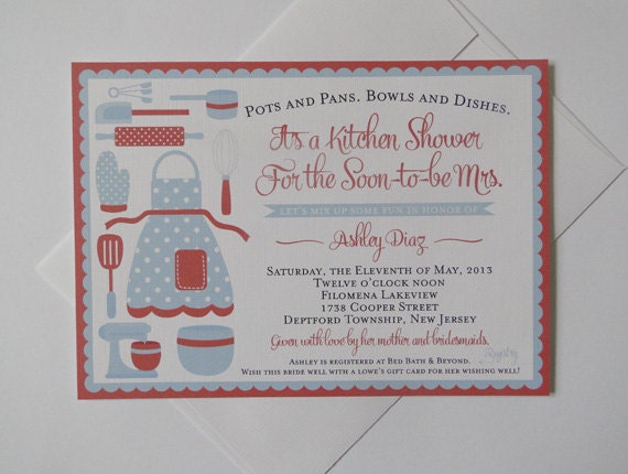 Retro Kitchen Bridal Shower Invitations with Matching Recipe Card - Made to Order