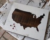 Reclaimed United States Map Decor with Heart Pins