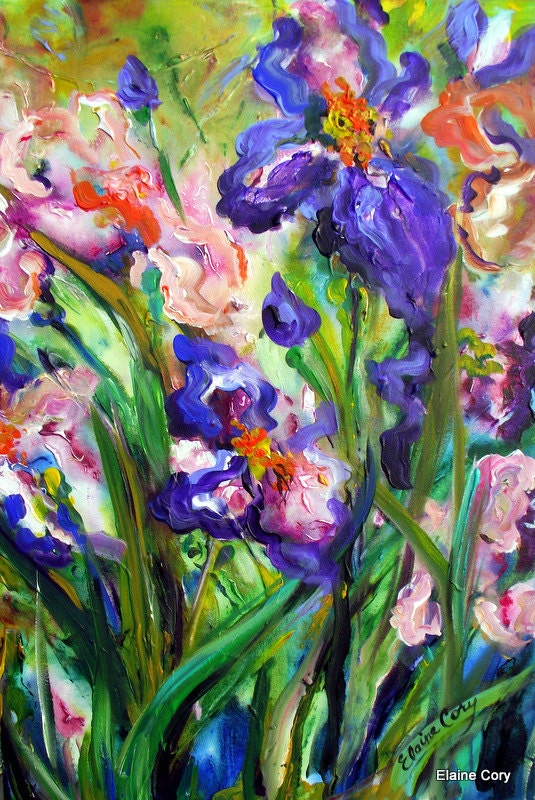 IRIS III  Landscape Nature Floral 20" x 30" Original Oil Painting by Elaine Cory