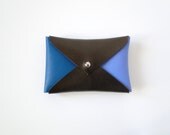 Leather Business Card Case or Wallet - Brown, Teal, and Cornflower Colorblock