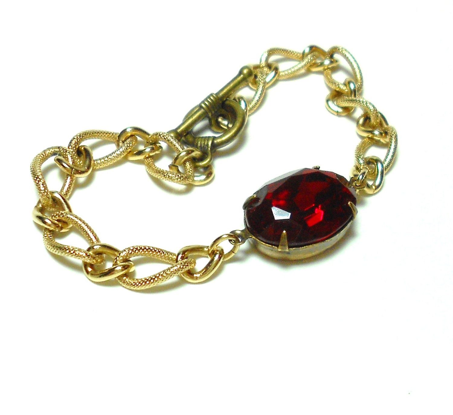 Old Hollywood Vintage Glass Jewel Bracelet - Estate Jewelry - Chunky Chain Bracelet - Layering Bracelet