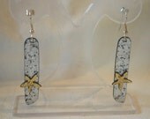 Colourful foiled silver and gold coloured drop earrings.
