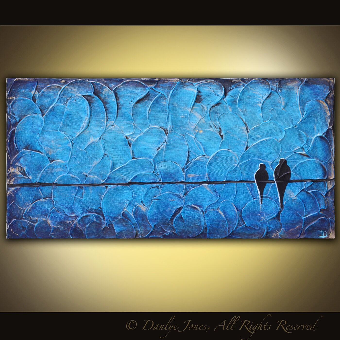 Abstract Painting Blue Birds on a Wire by DanlyesPaintings on Etsy