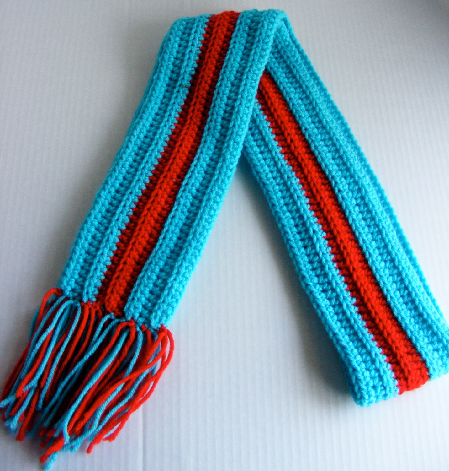 Blue & Red Crochet Scarf