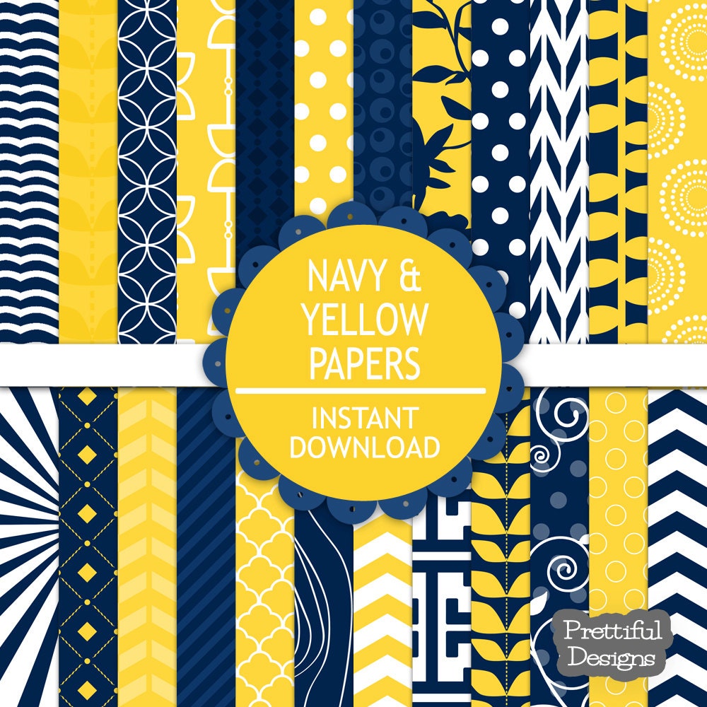 50% Off Sale Navy and Yellow Digital Paper Pack - Personal and Commercial Use - (585) Il_170x135