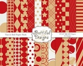 50% Off Sale Sports Team Colors Digital Paper Pack  - Personal and Commercial Use Tan and Red (633)