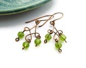 Copper Celtic Knot Chandelier Earrings with Olive Green Czech Glass