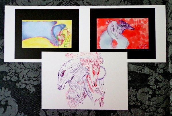 Set of 3 Postcards - Creatures - Angel, Good Morning Wolf, Return to the Forest