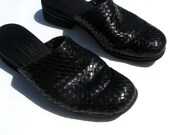 Vintage 90's 1990's Nineties 80's Eighties Clogs Vegan Flat Sandals Women Ladies Woven Leather Slip On Chunky Heel Shoes 30% OFF SALE