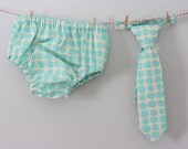 Lil Guy Necktie and Diaper Cover SET, Aqua and Creamy Off White Sun Spots