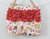 ORGANIC Ruffle Bloomers Woodland Creatures, Red and White Polka Dots, Baby Girl, Toddler Girl