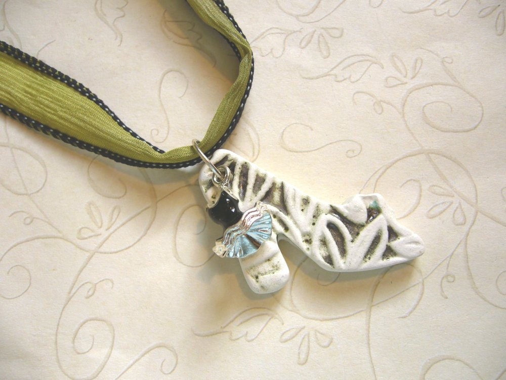 Little Black Dress Ceramic Pendant & Silk Ribbon