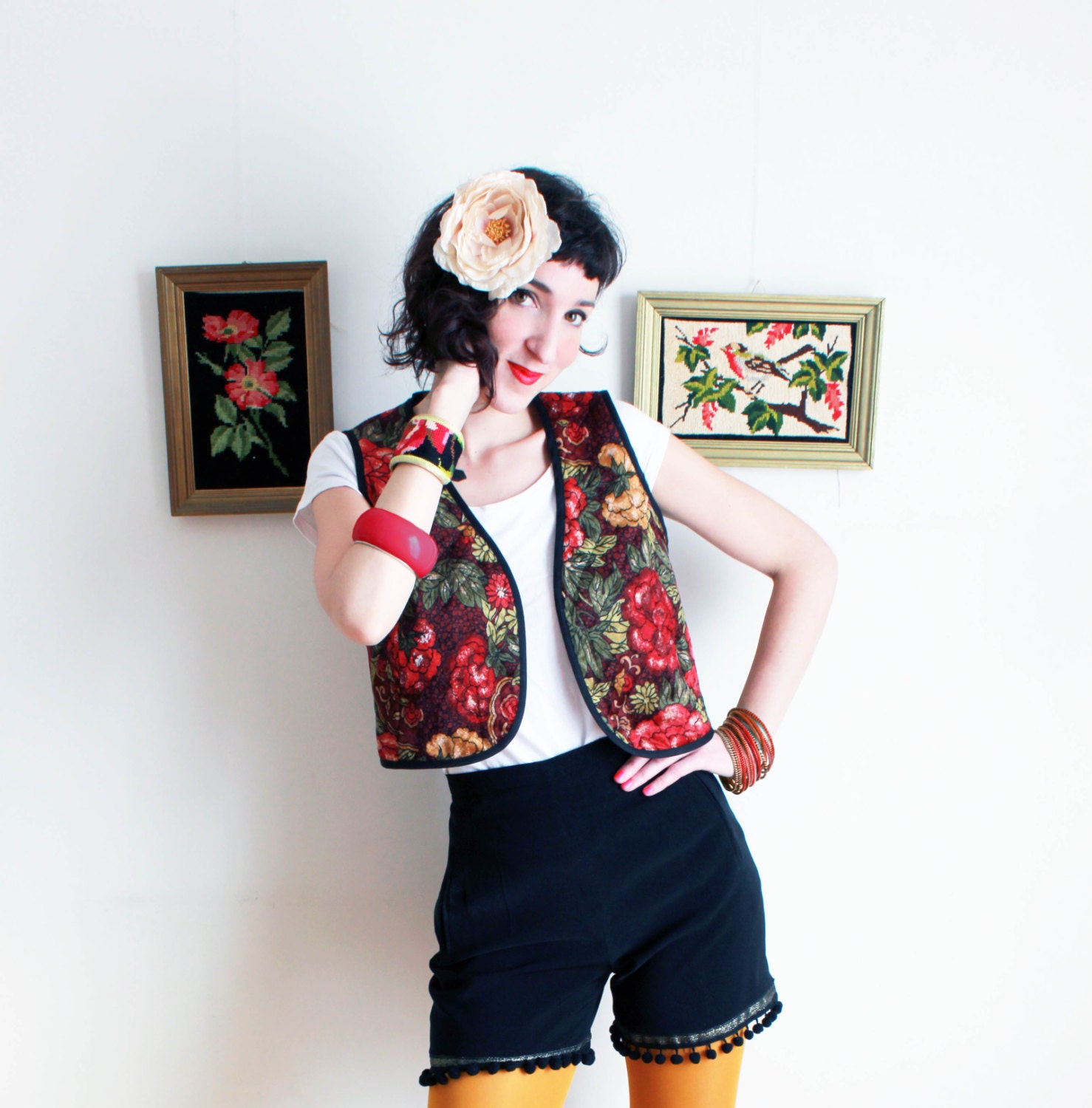 Vest, bolero boheme with flowers