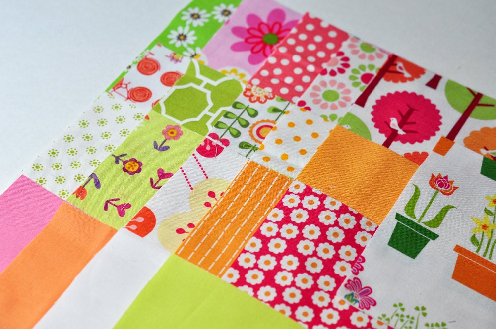 Destash Fabric Happy Pack Fun Bright 5 inch squares - 42 total  Summer selection Modern Bright Green Orange Pink