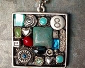 Gypsy Modern Turquoise Mosaic Pendant Necklace