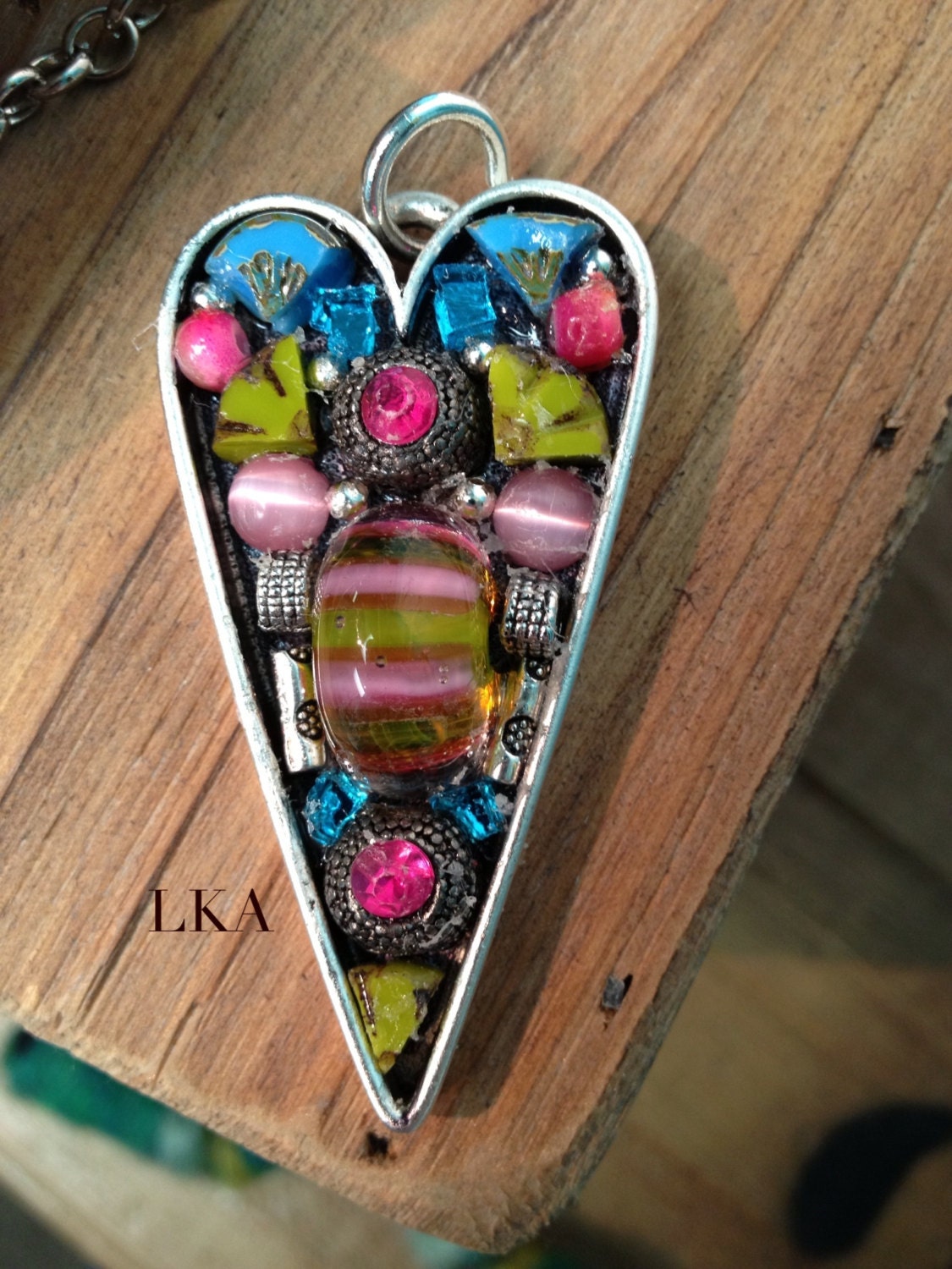 Boho Mosaic Necklace Pink Teal