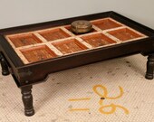 SALE Vintage Distressed Sienna and Cream Distressed Painted Indian Door Handmade Coffee Table Reclaimed Wood