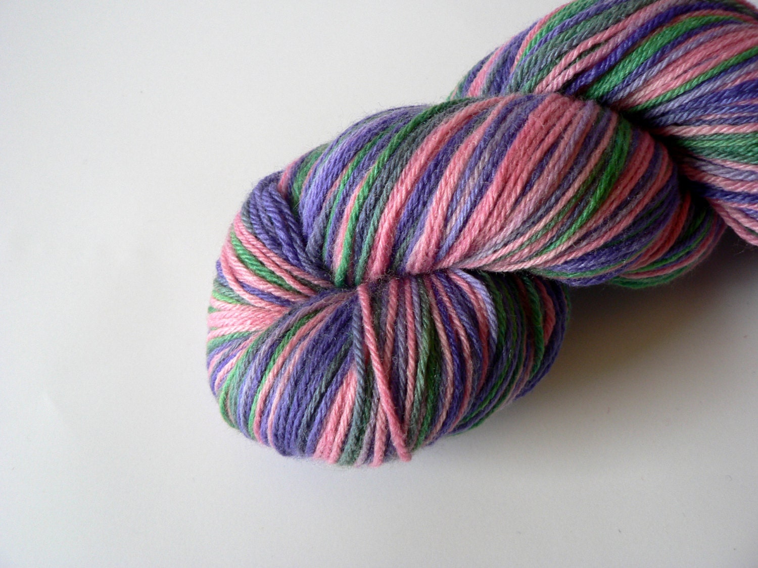 Handpainted Fingering Weight Merino Silk Sock Yarn- Grandma's Garden 440 yards