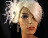 Wedding Bridal Fascinator, Bridal Fascinator, Feather Fascinator , Wedding Veil, English Net Veil, Bridal Headpiece - The Couture Bride