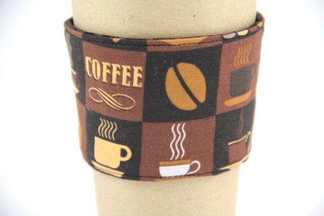 Reversible Coffee Cup Sleeve - Coffee and Brown Dots - Ready to Ship