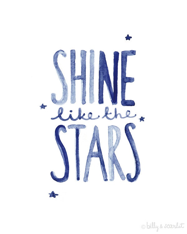 Baby Boy Nursery Art Print, Handwritten Watercolor 'Shine Like the Stars' 8x10 Print, Baby Boy Room Decor, Baby Nursery Art