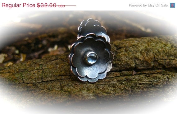 50off SALE FREE SHIPPING Rustic Copper Flower Post Earrings / Mixed Metal Jewelry