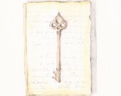 The Special Key a 5"x7" print of a watercolor of a key printed on paper