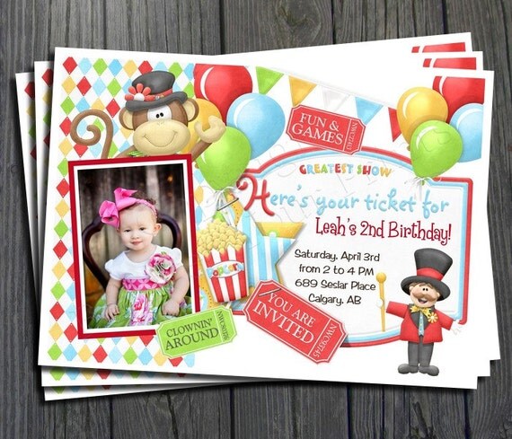 Carnival Birthday Invitation - FREE Thank You Card included Il_570xn