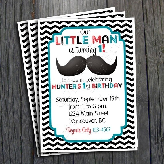 Little Man Birthday Invitation - FREE Thank You Card included Il_570xn
