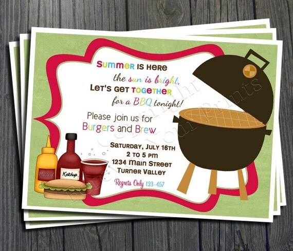 BBQ Party Birthday Invitation - FREE Thank You Card included Il_570xn