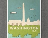 LARGE City Skyline Poster - Washington D.C. - 16x20 Travel Illustration and Typography Print