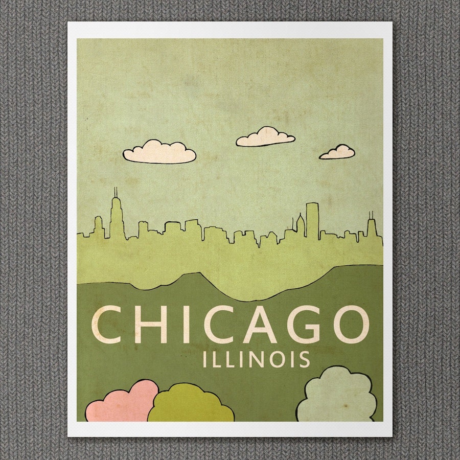 Chicago Illinois 8 x 10 / Trendy Modern Nursery Decor, City Skyline Poster, Typography Print, Giclee, United States Travel Theme, American