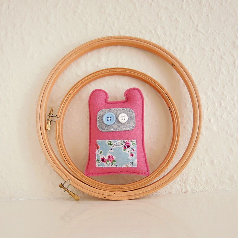 Rose Pink & Grey Miniature Monster Plush Toy