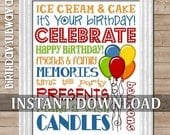 Happy Birthday Subway Art - Printable INSTANT DOWNLOAD